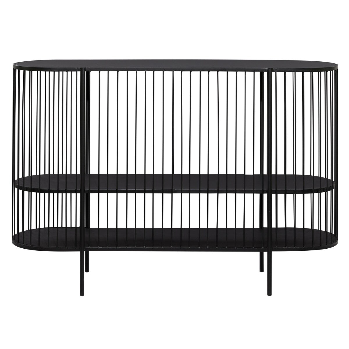 Metal Narrow Oval 2 Shelf Console Table with Open Wire Frame - Black - Roche River Decor