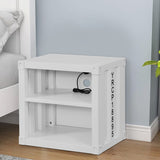 Metal Nightstand with 2 Open Compartment and USB Port, White