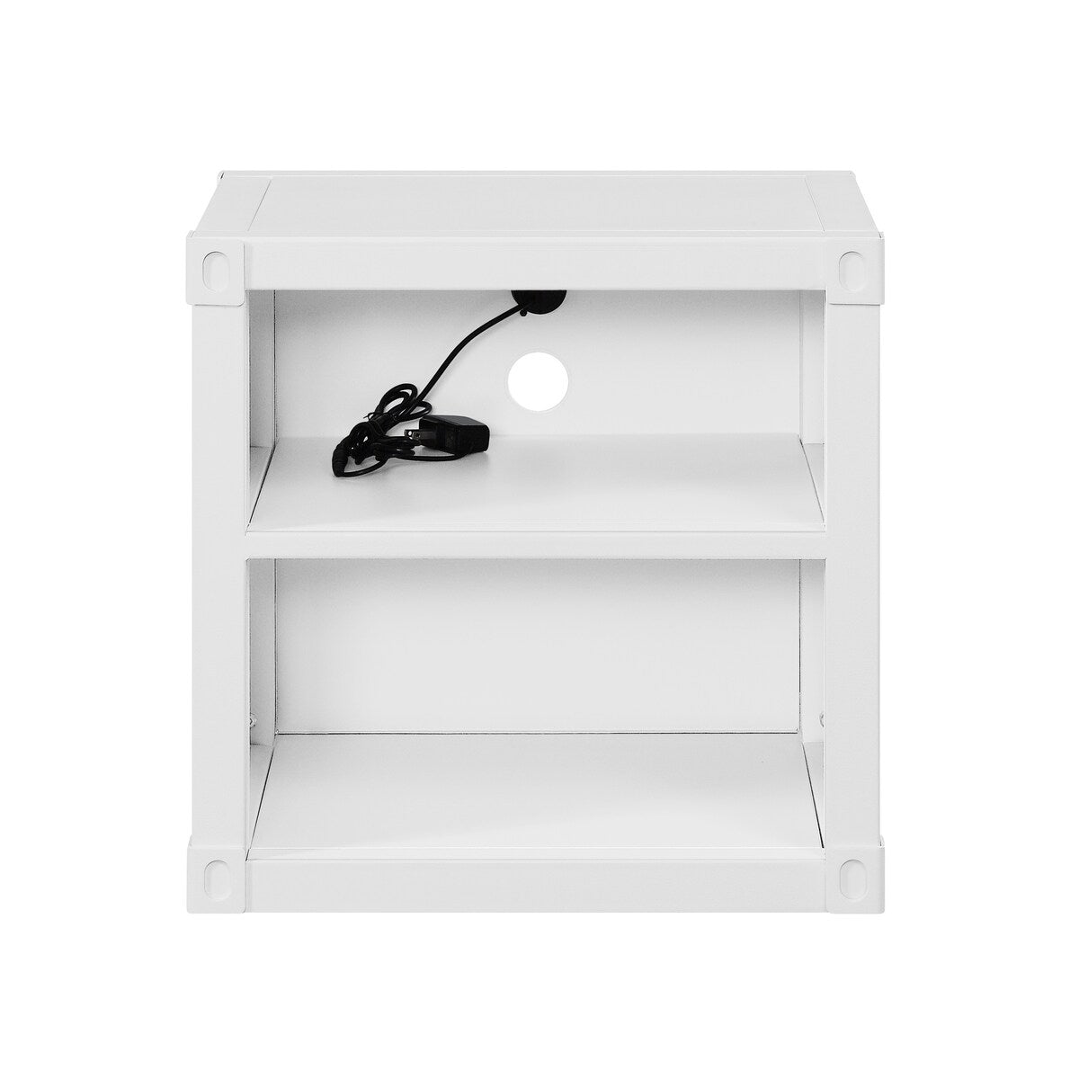 Metal Nightstand with 2 Open Compartment and USB Port, White