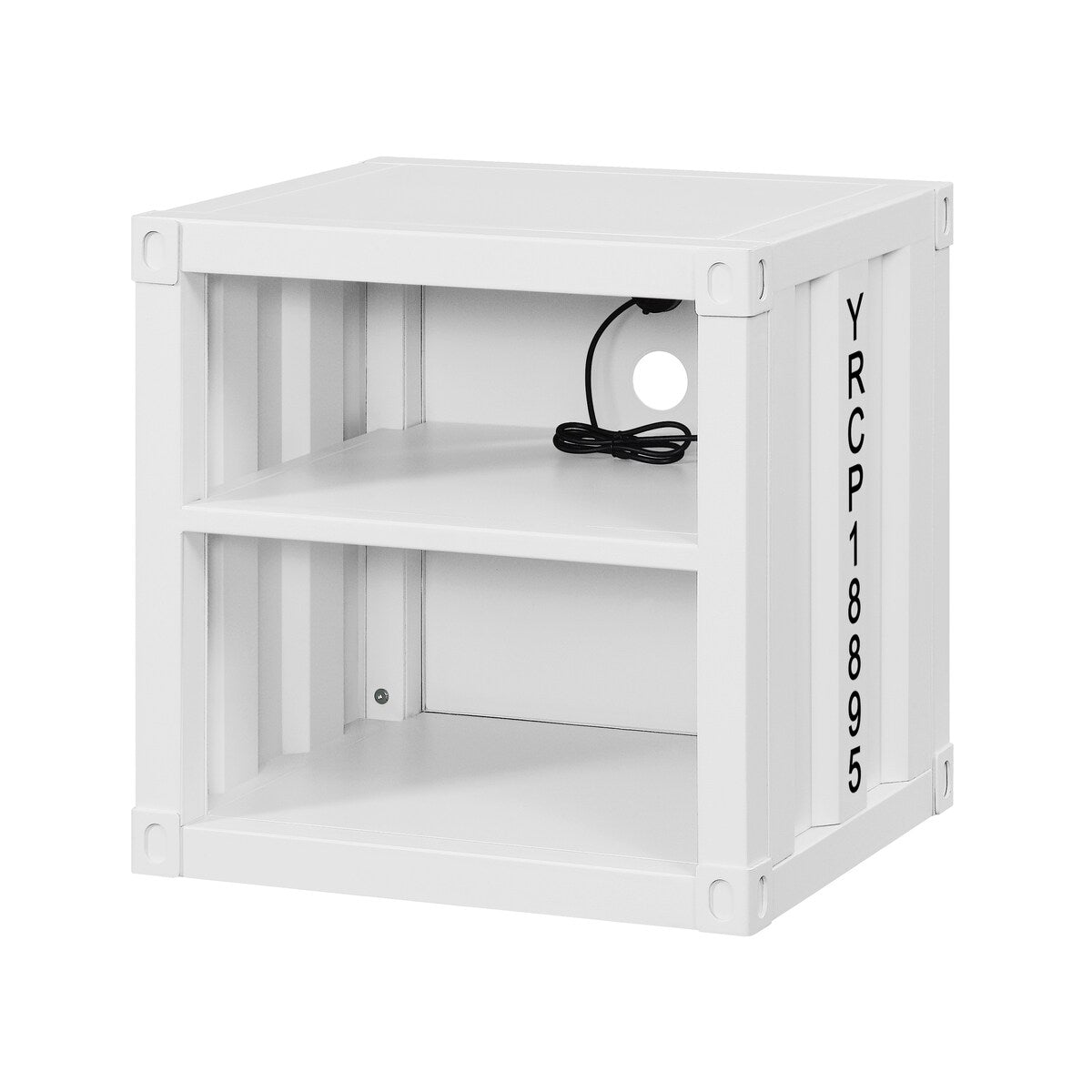 Metal Nightstand with 2 Open Compartment and USB Port, White