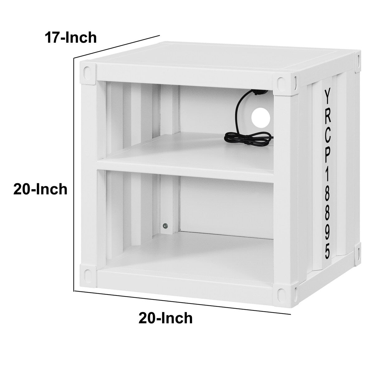 Metal Nightstand with 2 Open Compartment and USB Port, White