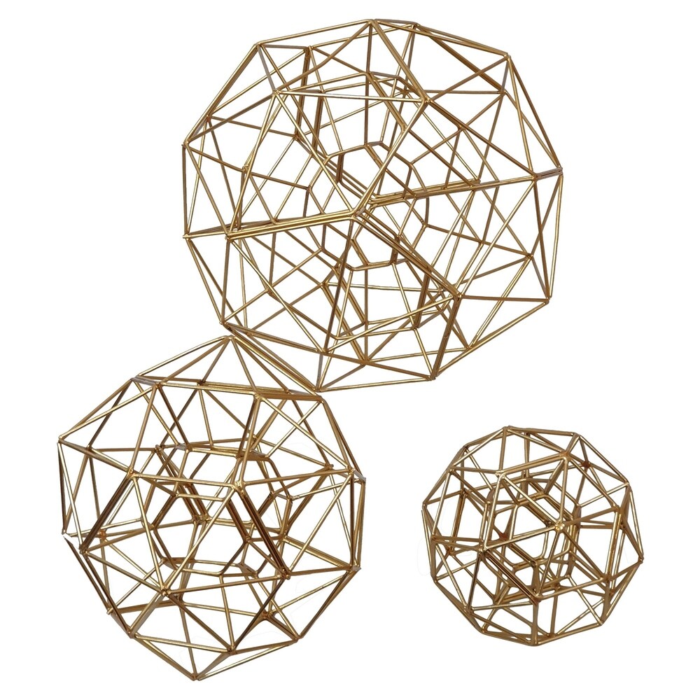 Metal Orb Set Of 3- Gold Plate in Gold Metal 11in L x 11in W x 11in H