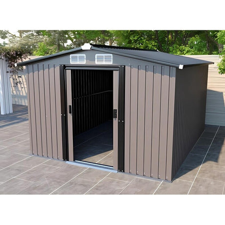 Metal Outdoor Storage Shed 10FT x 12FT,Lockable Door Metal Garden Shed Steel