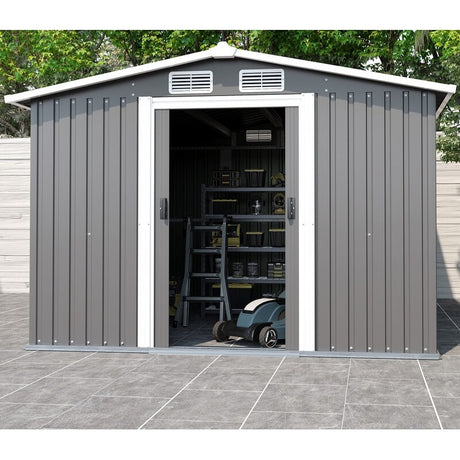 Metal Outdoor Storage Shed 10FT x 8FT, Lockable Door Metal Garden Shed Steel Anti-Corrosion Storage House