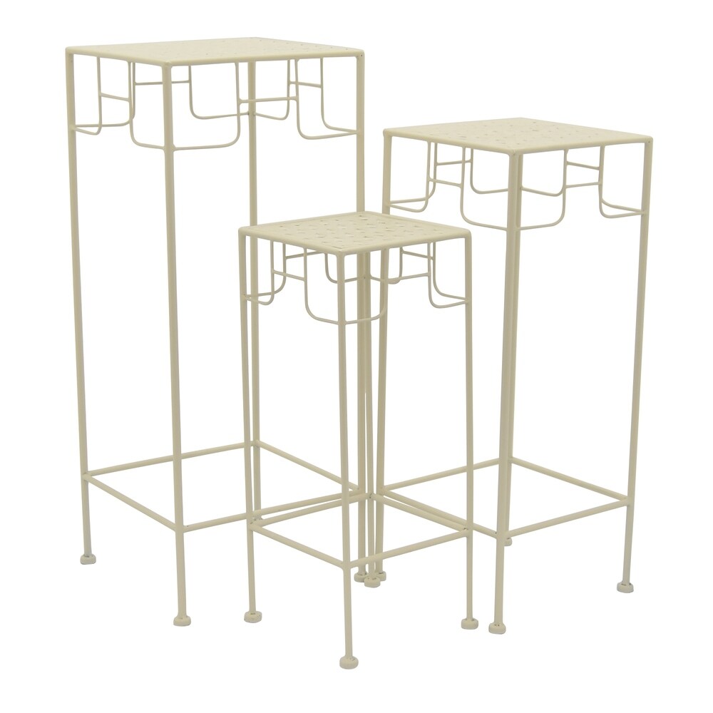 Metal Plant Stand Set of 3 in White Metal 11in L x 11in W x 28in H