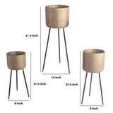Metal Planter with Tripod Base and Embossed Geometric Pattern,Set of 3,Gold