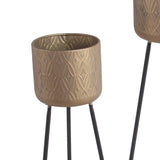 Metal Planter with Tripod Base and Embossed Geometric Pattern,Set of 3,Gold