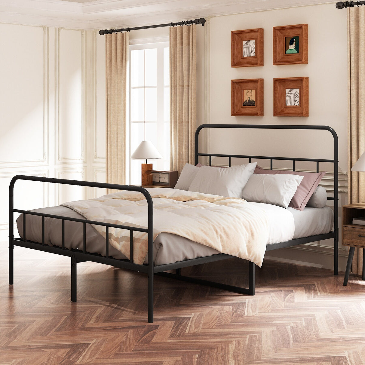 Metal Platform Bed Frame With Headboard, Sturdy Metal Frame, No Box Spring Needed(Queen)