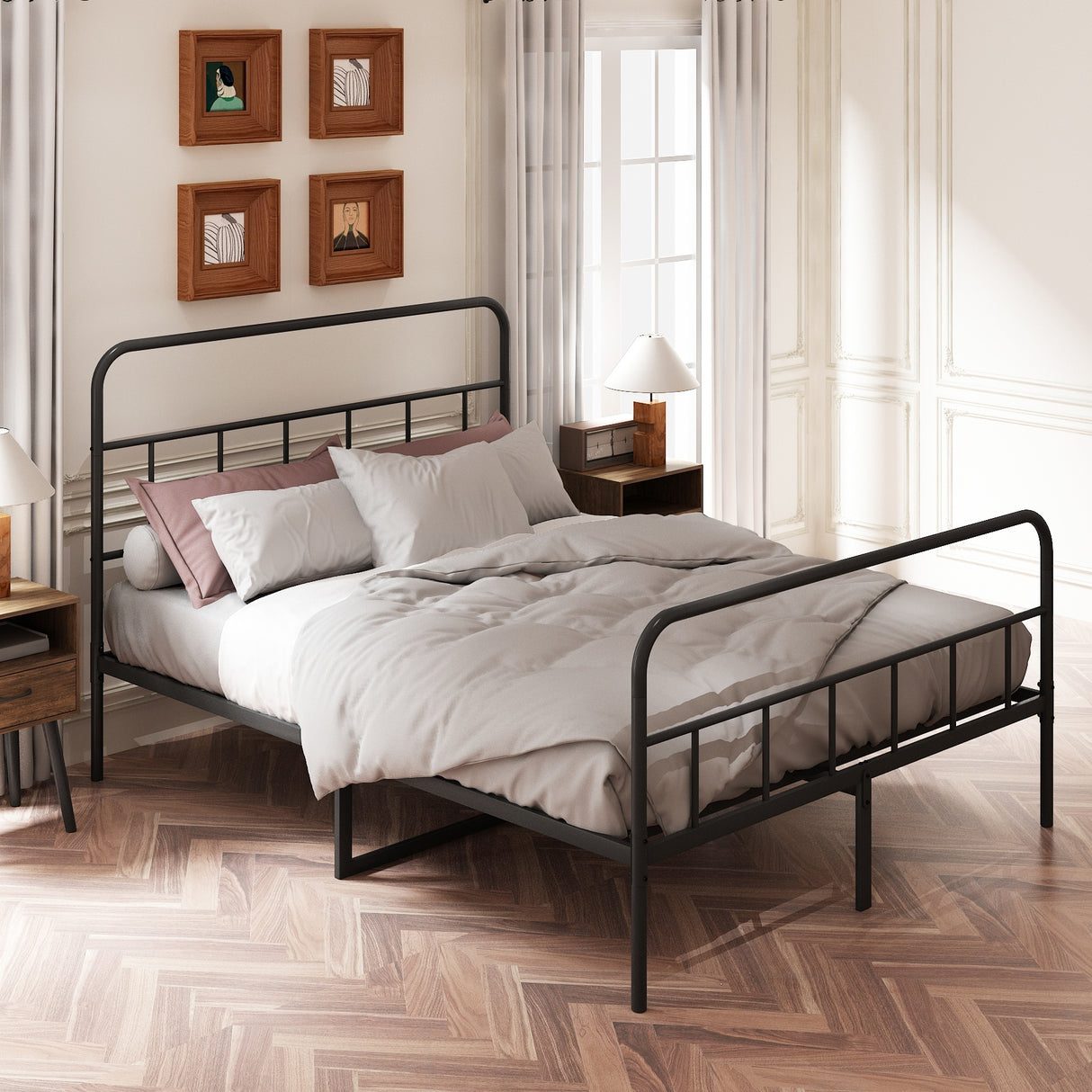 Metal Platform Bed Frame With Headboard, Sturdy Metal Frame, No Box Spring Needed(Queen)