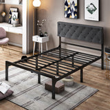 Metal Platform Bed Frame with Diamond Stitched Square Headboard