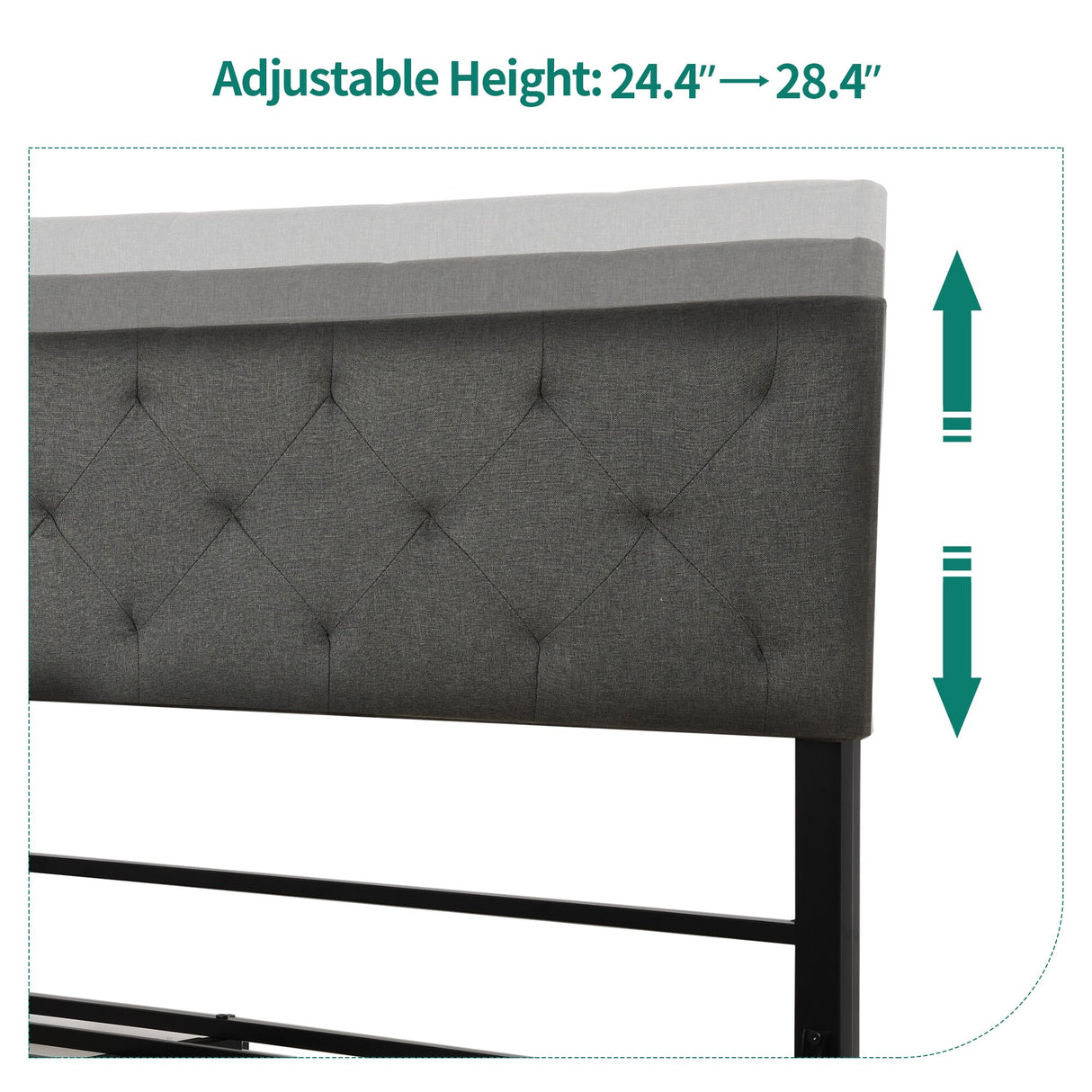 Metal Platform Bed Frame with Diamond Stitched Square Headboard