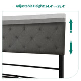 Metal Platform Bed Frame with Diamond Stitched Square Headboard