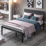 Metal Platform Bed Frame with Diamond Stitched Square Headboard