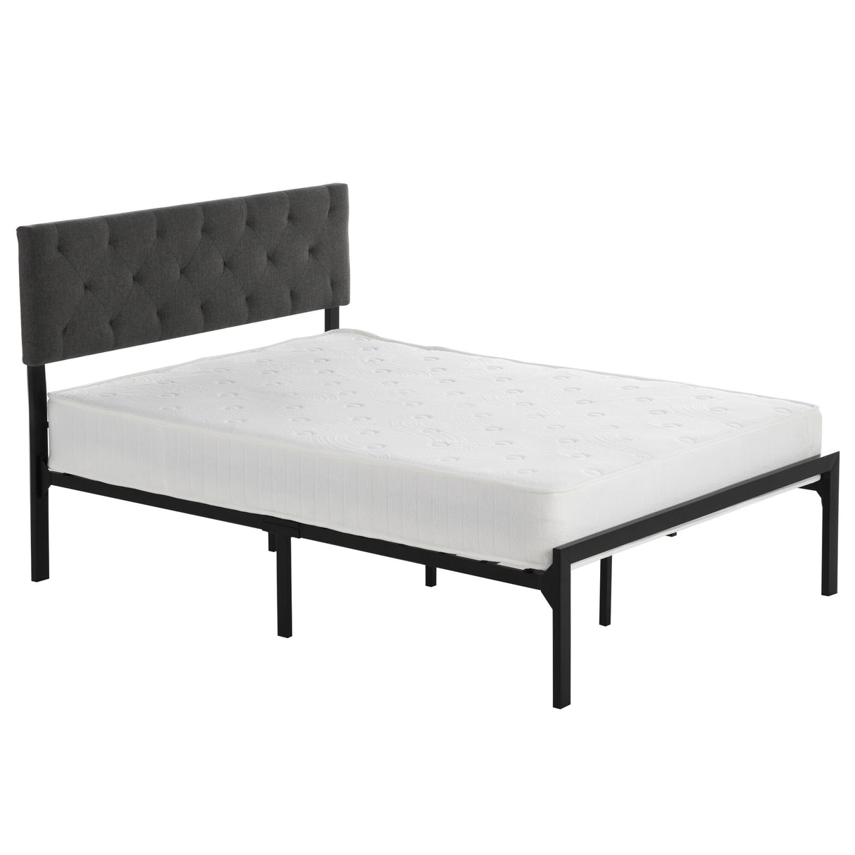 Metal Platform Bed Frame with Diamond Stitched Square Headboard