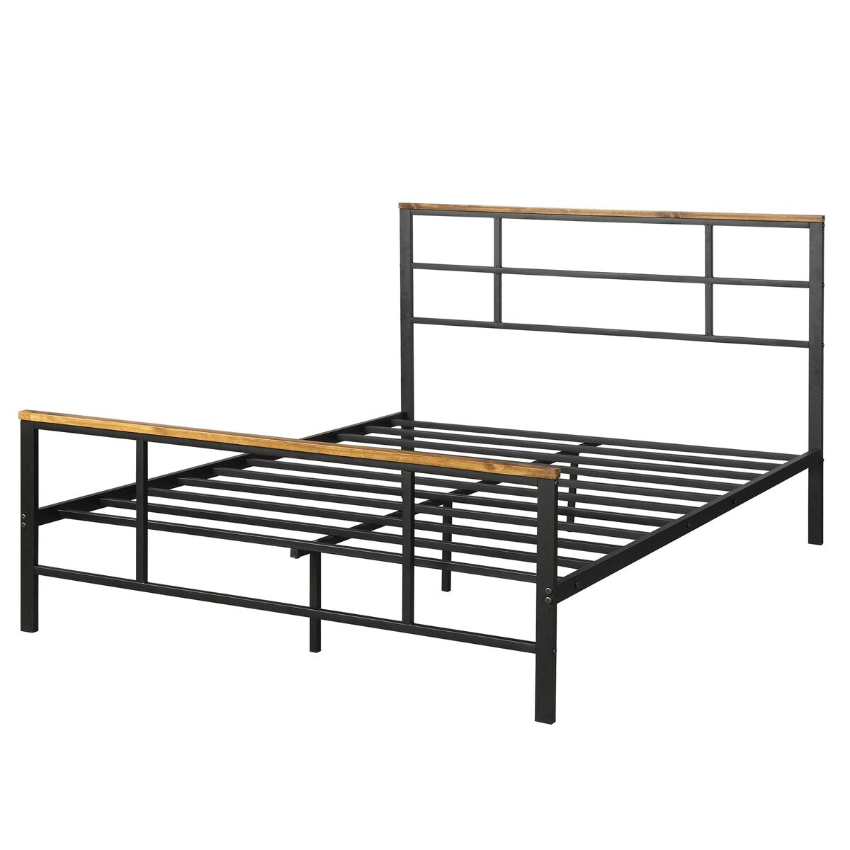 Metal Platform Bed Frame with Wood Decoration Headboard and Footboard