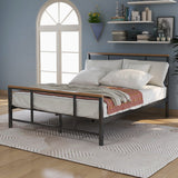 Metal Platform Bed Frame with Wood Decoration Headboard and Footboard