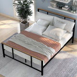 Metal Platform Bed Frame with Wood Decoration Headboard and Footboard
