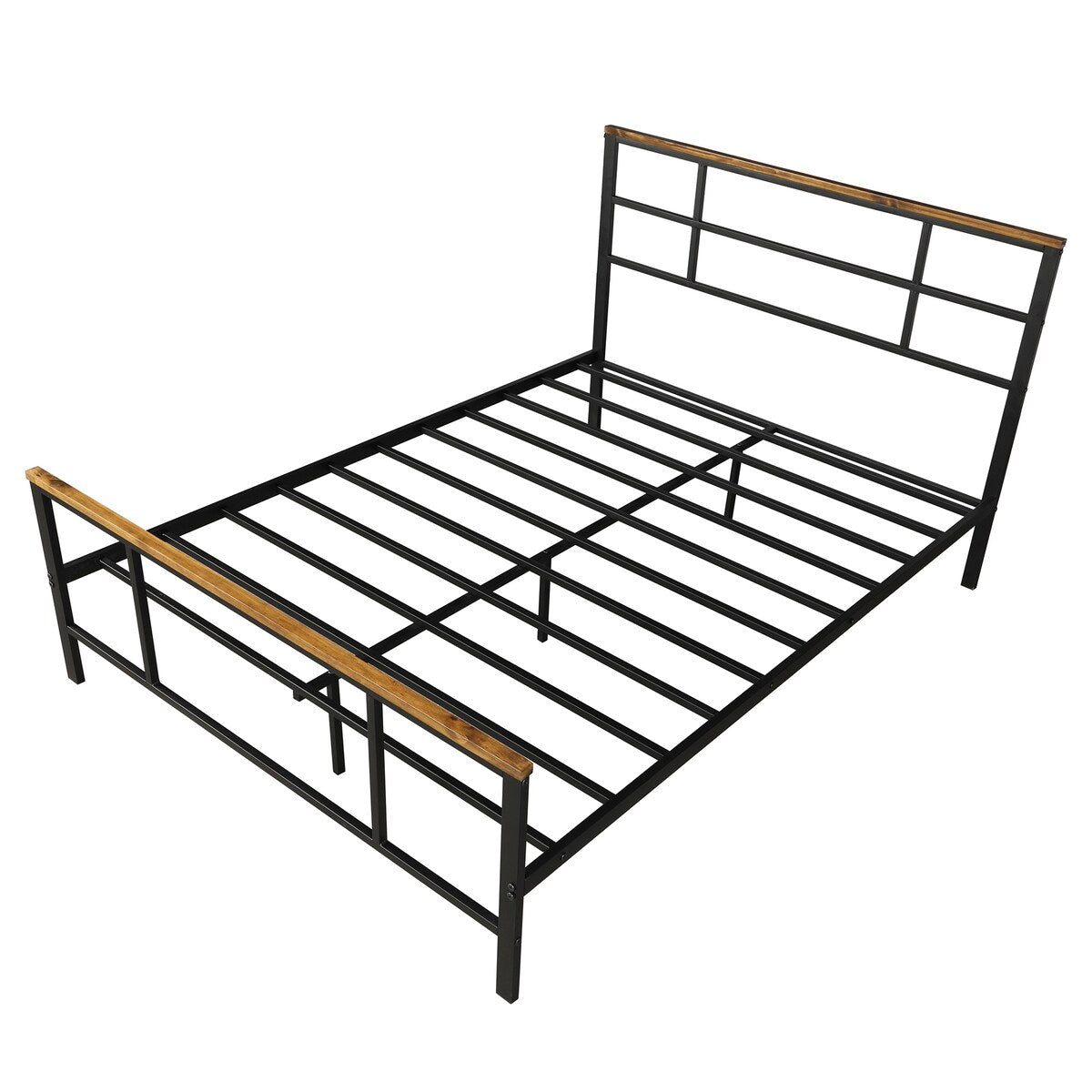 Metal Platform Bed Frame with Wood Decoration Headboard and Footboard