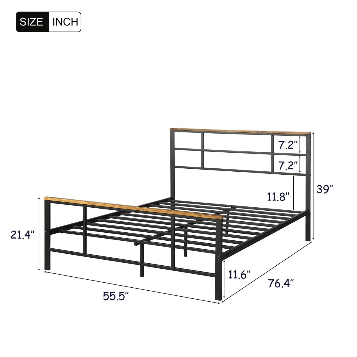 Metal Platform Bed Frame with Wood Decoration Headboard and Footboard