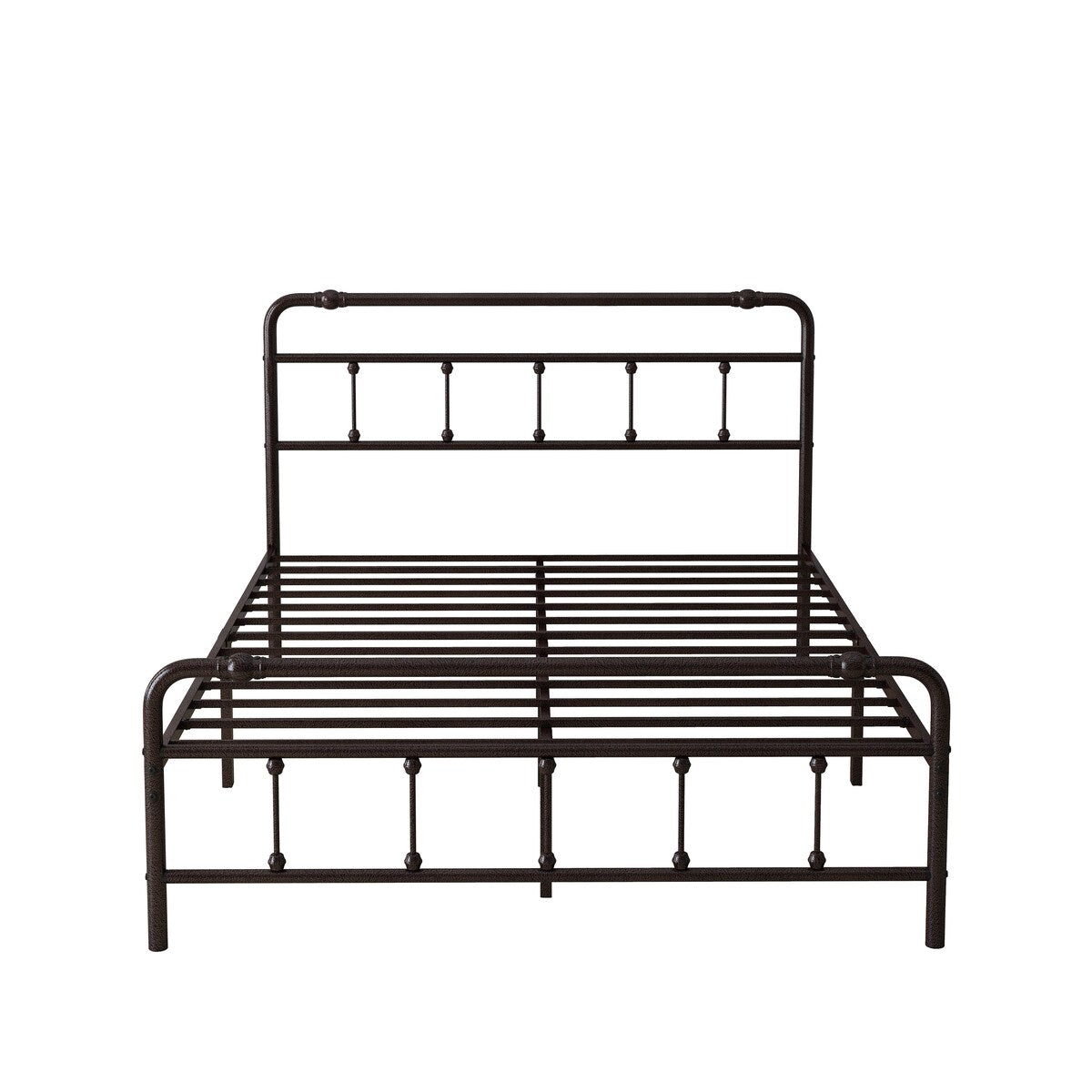 Metal Platform Bed Frame with Wrought Iron-Art Headboard