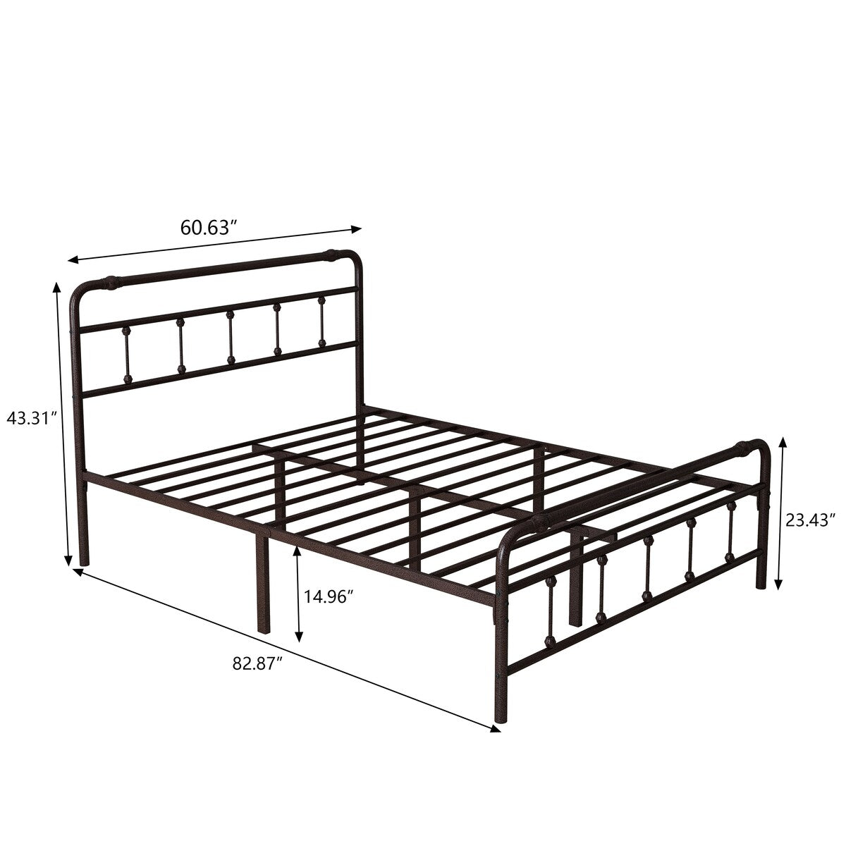 Metal Platform Bed Frame with Wrought Iron-Art Headboard