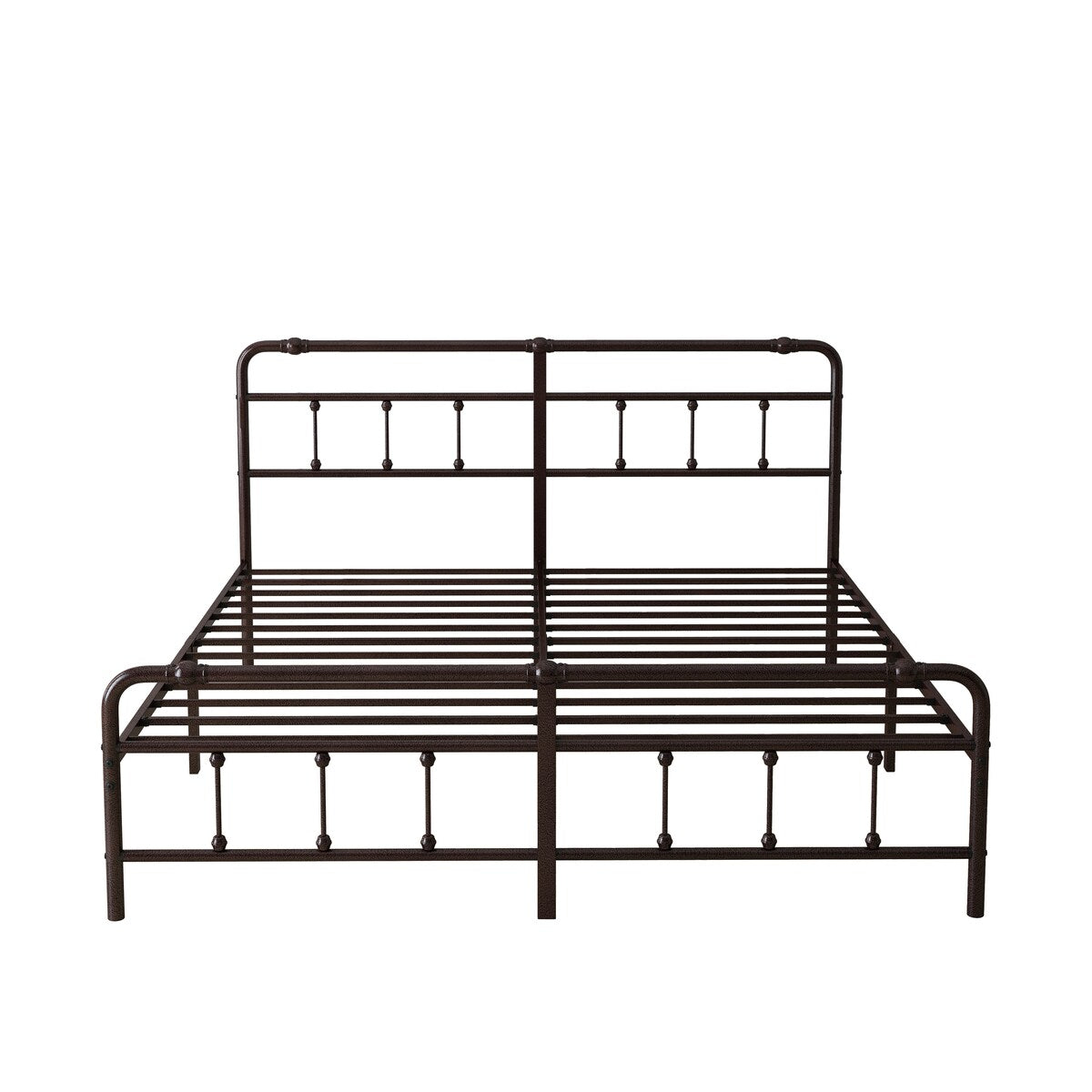Metal Platform Bed Frame with Wrought Iron-Art Headboard