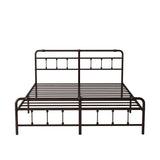 Metal Platform Bed Frame with Wrought Iron-Art Headboard