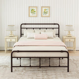 Metal Platform Bed Frame with Wrought Iron-Art Headboard