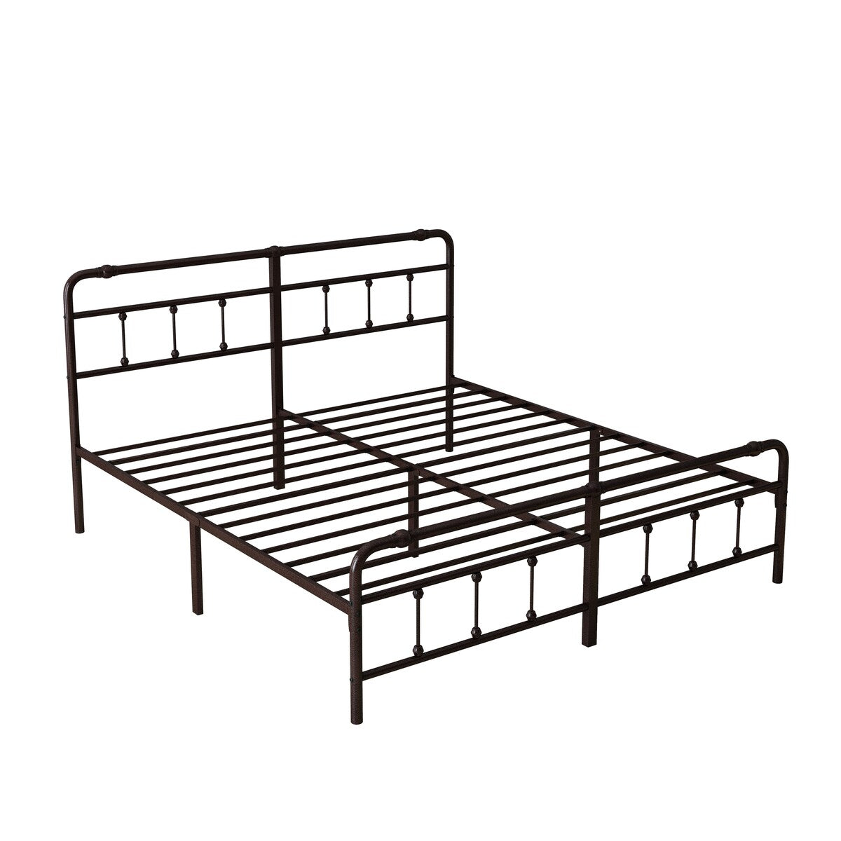 Metal Platform Bed Frame with Wrought Iron-Art Headboard