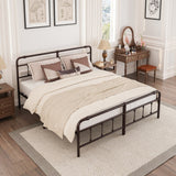 Metal Platform Bed Frame with Wrought Iron-Art Headboard