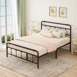 Metal Platform Bed Frame with Wrought Iron-Art Headboard