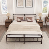 Metal Platform Bed Frame with Wrought Iron-Art Headboard