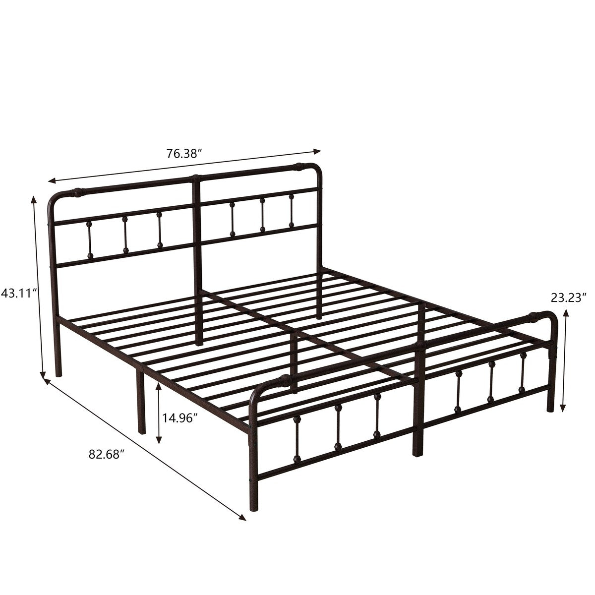 Metal Platform Bed Frame with Wrought Iron-Art Headboard
