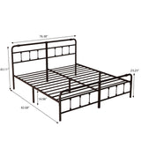 Metal Platform Bed Frame with Wrought Iron-Art Headboard