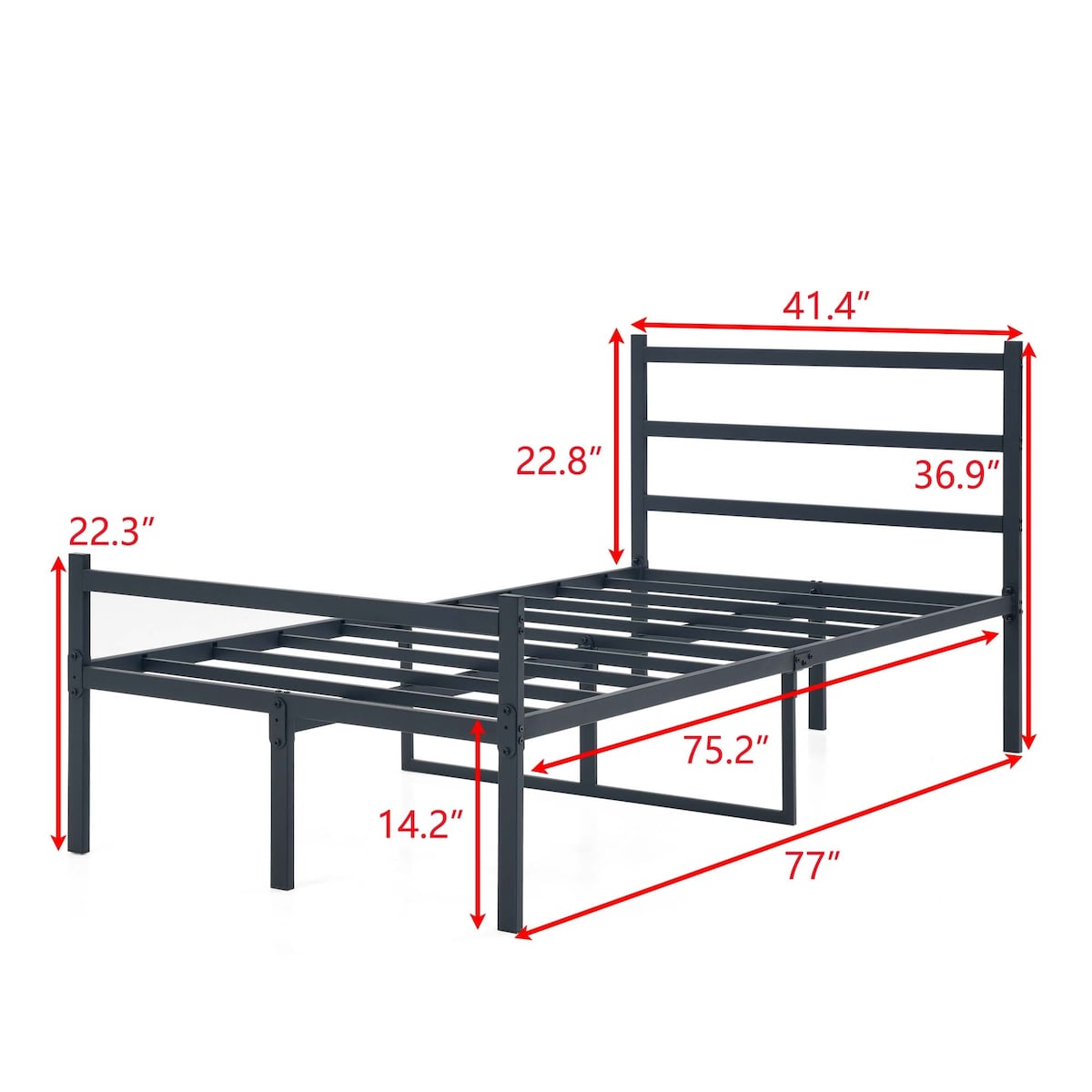 Metal Platform Bed Frame, Iron-Art Headboard Footboard Hardened Steel Slats Under Bed Storage Noise-Free No Box Spring Needed
