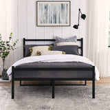 Metal Platform Bed Frame, Iron-Art Headboard Footboard Hardened Steel Slats Under Bed Storage Noise-Free No Box Spring Needed