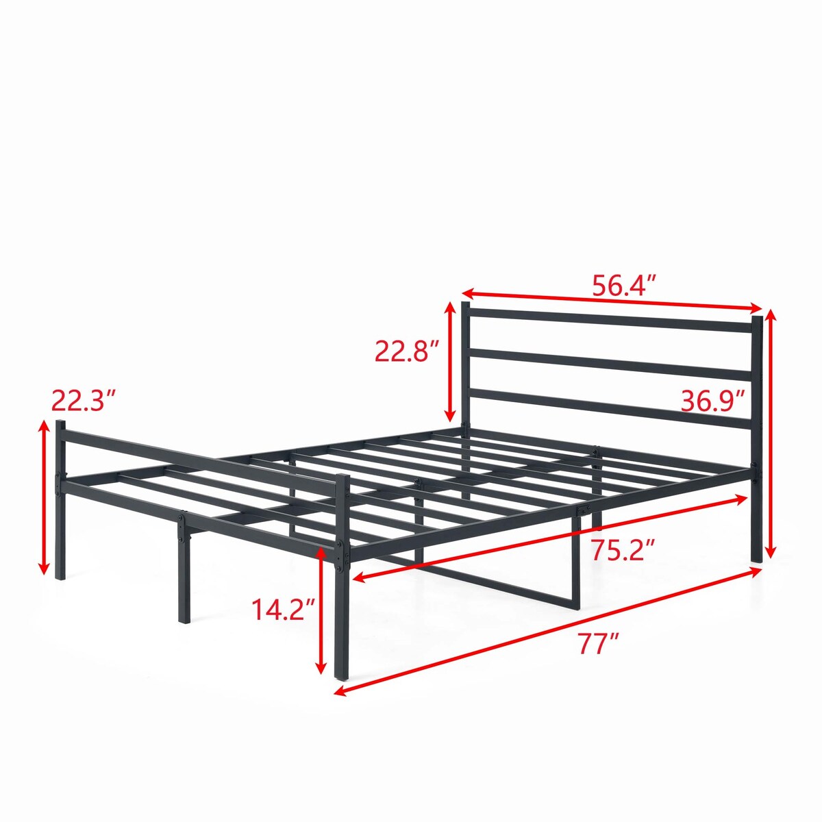 Metal Platform Bed Frame, Iron-Art Headboard Footboard Hardened Steel Slats Under Bed Storage Noise-Free No Box Spring Needed