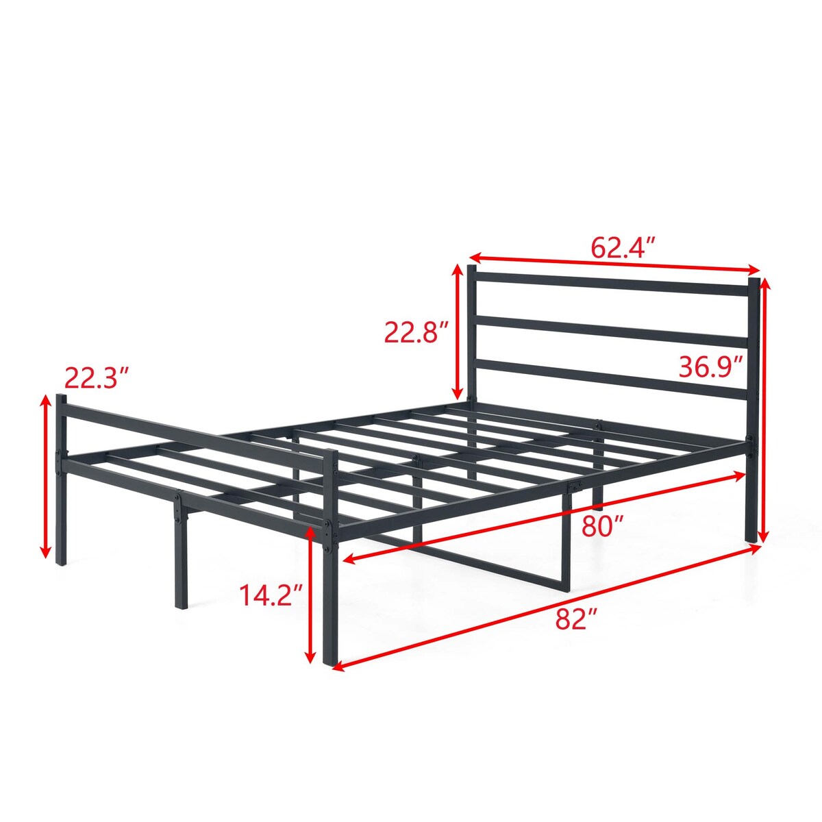 Metal Platform Bed Frame, Iron-Art Headboard Footboard Hardened Steel Slats Under Bed Storage Noise-Free No Box Spring Needed