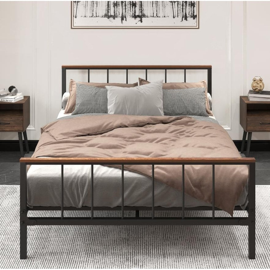 Metal Platform Bed frame with Headboard and Footboard,Sturdy Metal Frame