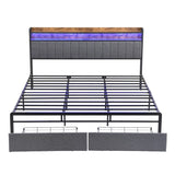 Metal Platform Bed with LED,Storage Headboard and 2 Drawers