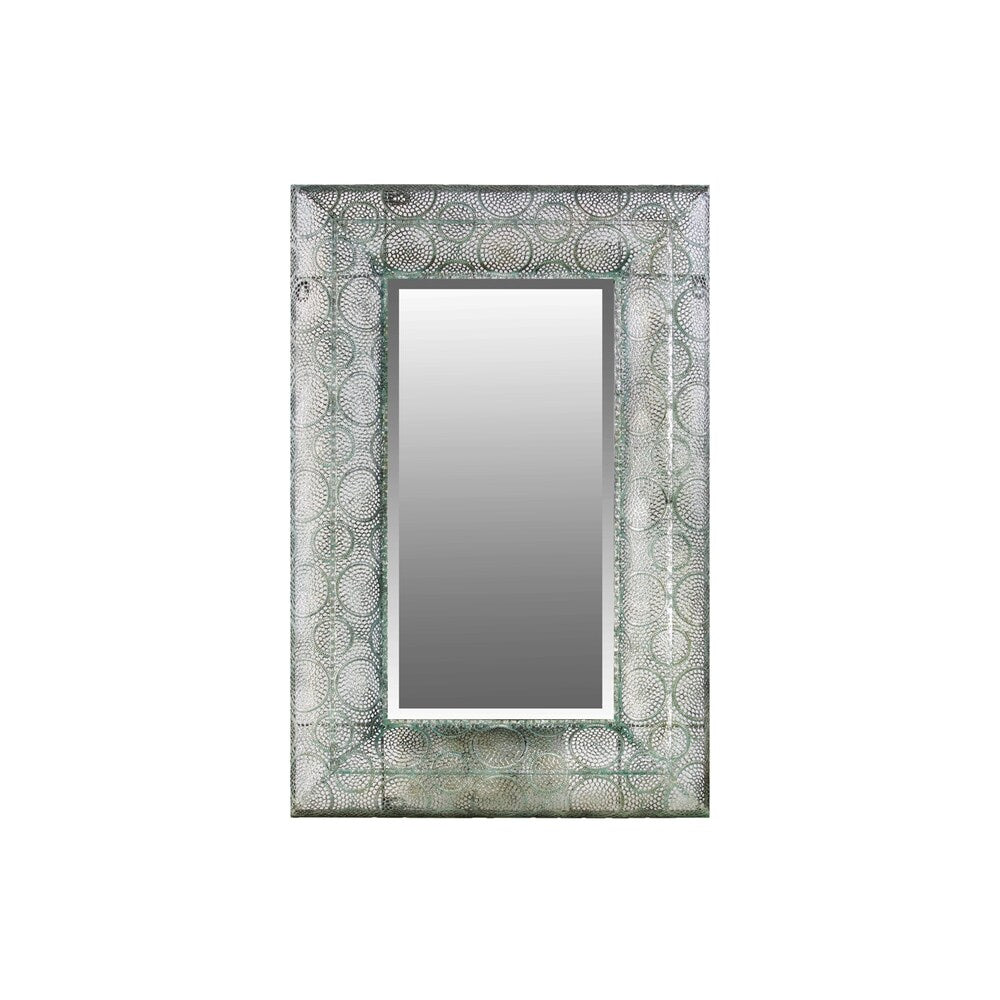 Metal Rectangular Wall Mirror Pierced Metal Design Verdigris