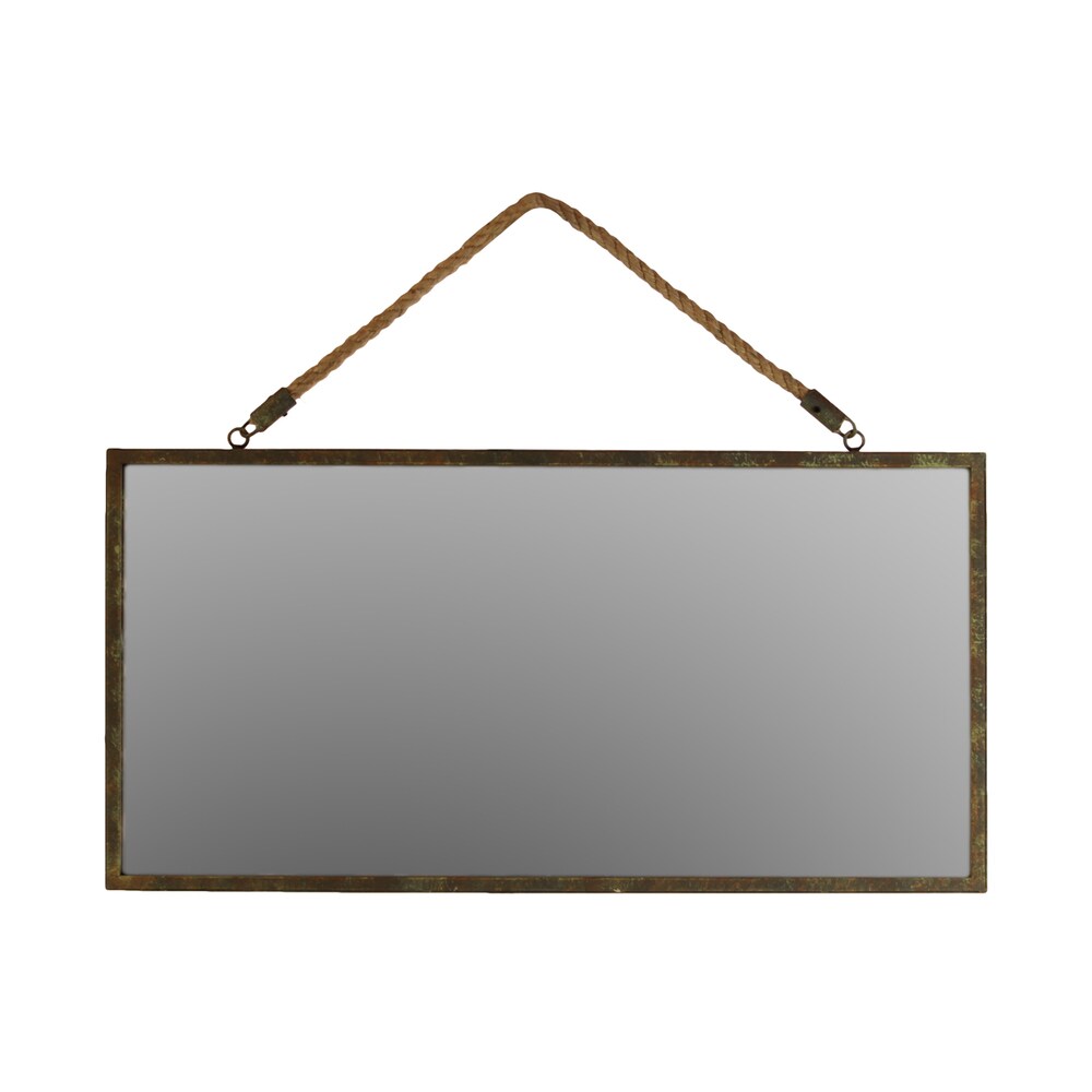 Bronze Metal Rectangular Wall Mirror with Rope Hangers