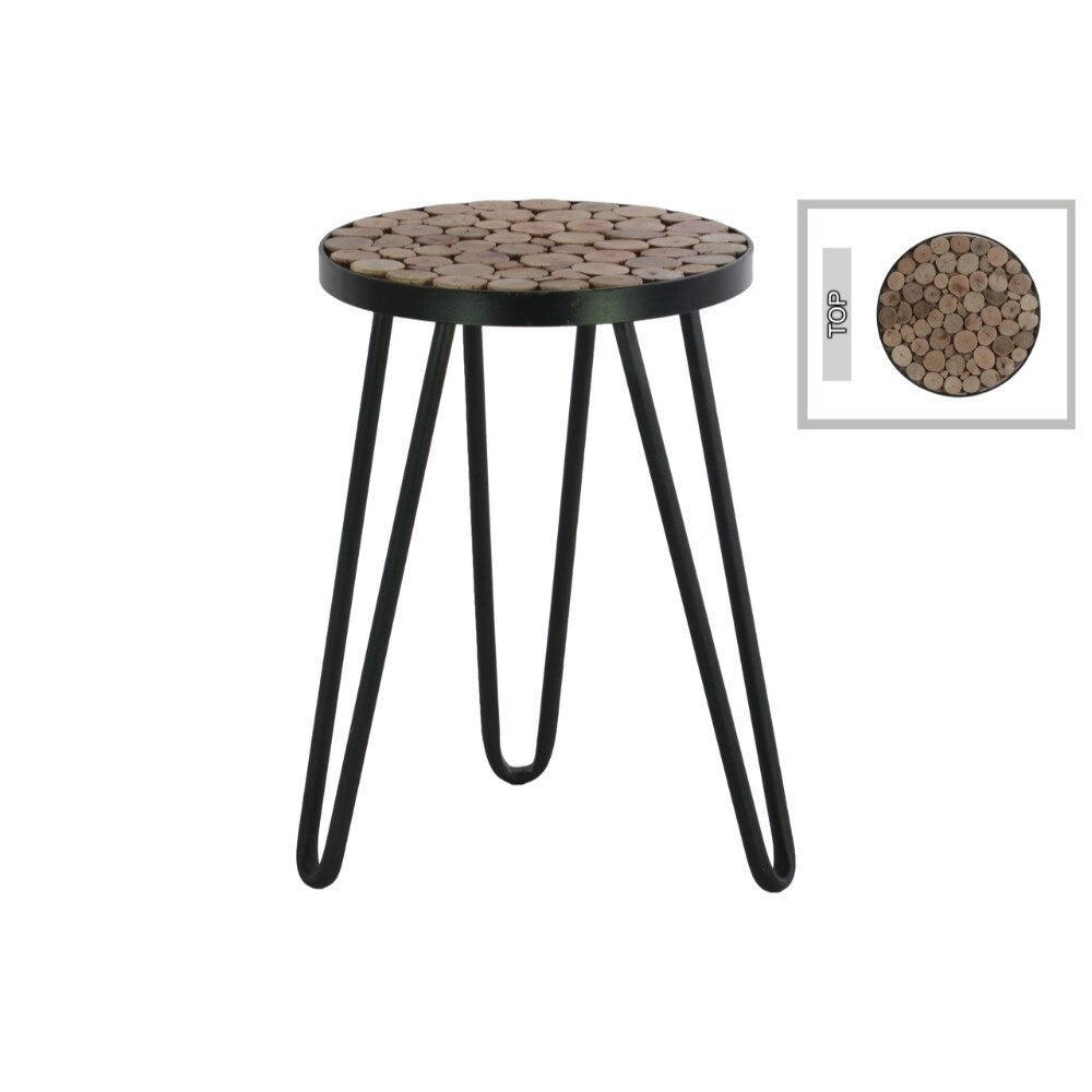 Metal Round Stool with 3 Flared Hairpin Legs, Black