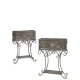 Sullivans Metal Scroll Filigree Freestanding Box Planters - Set of 2 - 25"L x 10"W x 33.5"H, 20.5"L x 7.5"W x 27.7"H