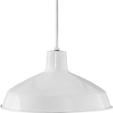 Metal Shade Collection One-Light White Spun Metal Shade Farmhouse Pendant Light - 9.130" x 16.500" x 16.500"