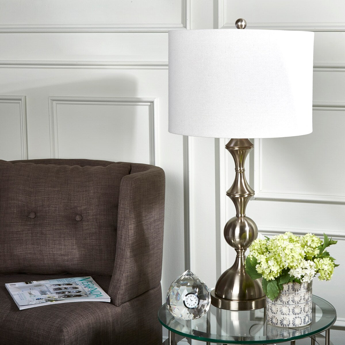 Metal Stacked Table Lamp, Silver, 32"