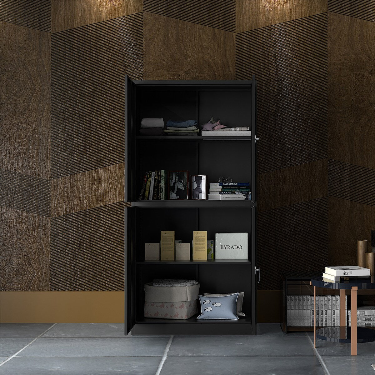 Metal Storage Cabinet Metal Cabinet with 4 Doors and Lock for Home