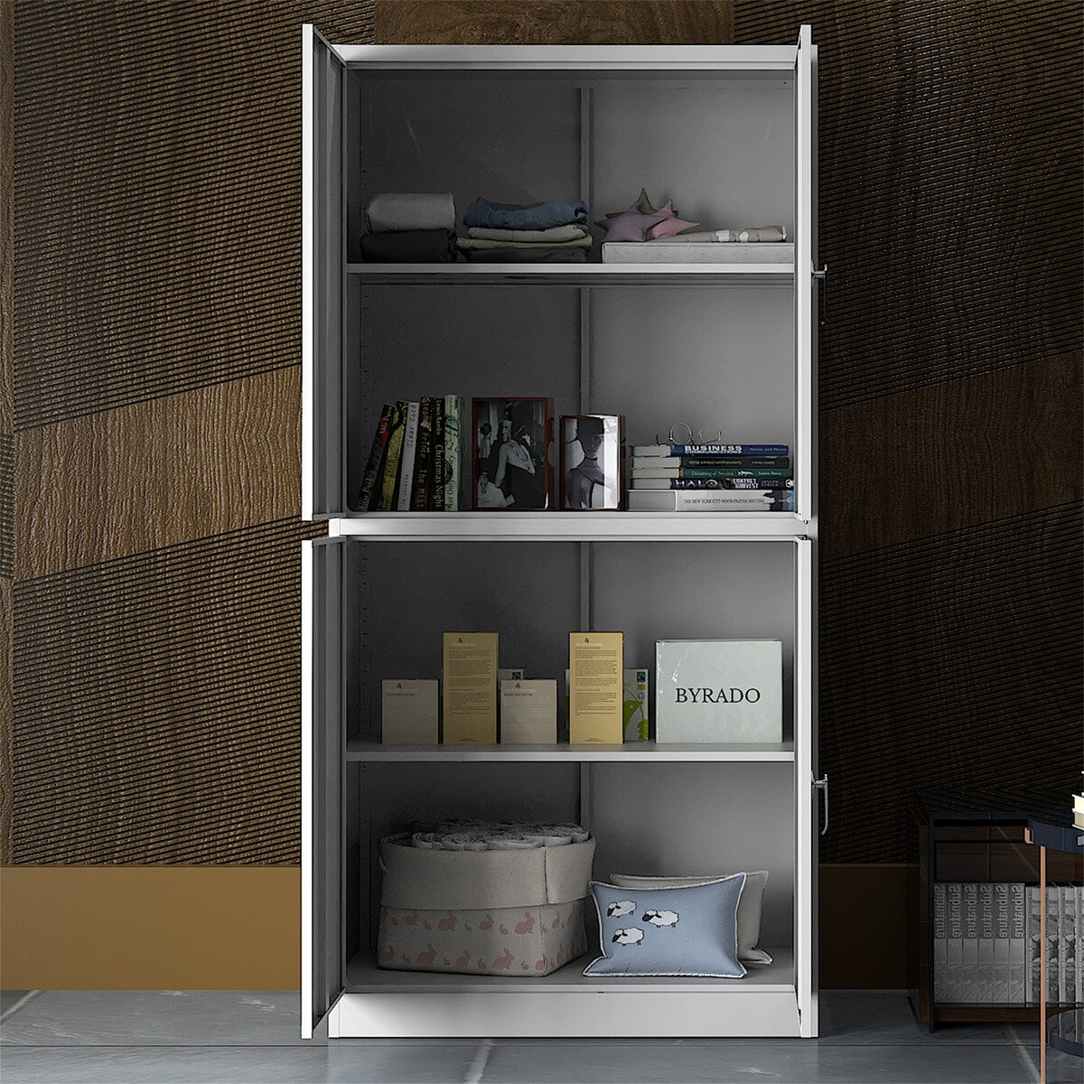 Metal Storage Cabinet Metal Cabinet with 4 Doors and Lock for Home