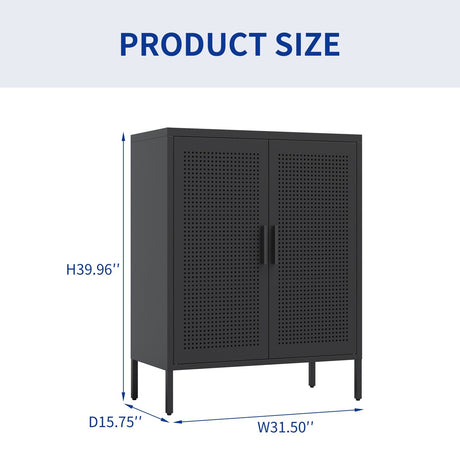 Metal Storage Cabinet with 2 Doors and 2 Adjustable Shelves, Steel Lockable Garage Storage Cabinet