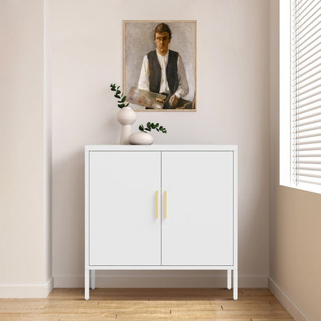 Metal Storage Cabinet with 2 Doors and 2 Adjustable Shelves, Steel Lockable Garage Storage Cabinet